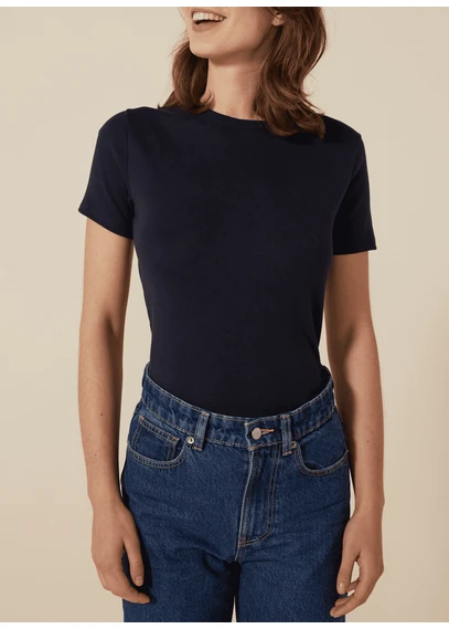 Tee-shirt droit col rond en coton | Bleu