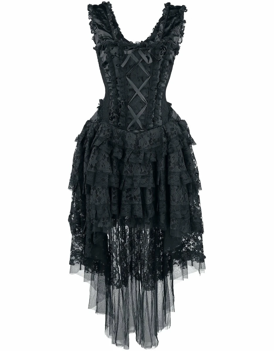 Robe/corset gothique victorienne noire burleska ornée de dentelle