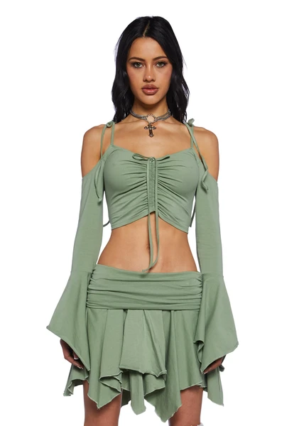 Current Mood Fairycore Handkerchief Top With Long Sleeves - Green