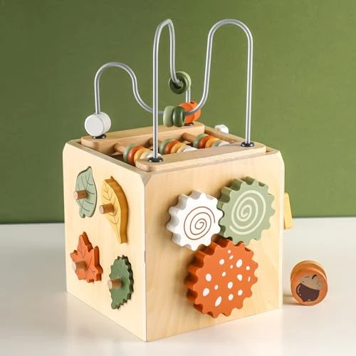 Smartwo Montessori Cube de Motricité en Bois, Cube d'Activité Bébé, Jouet Enfant Cadeau Noel et Anniversaire pour Garçons Filles 2 3 4 Ans