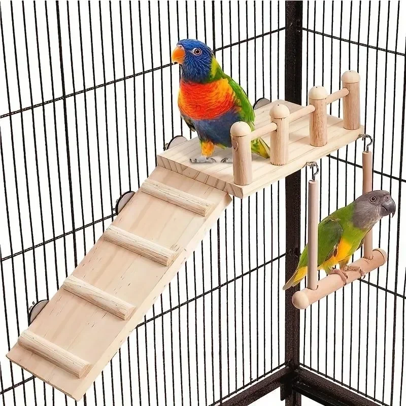 Plateforme de perchoirs en bois pour oiseaux, balançoire pour oiseaux, échelle d'escalade, support d'exercice de jeu, jouets pour perroquets - AliExpress 15