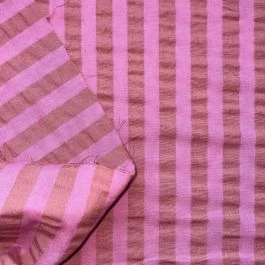 Tissu seersucker rayures bois de rose et toffee