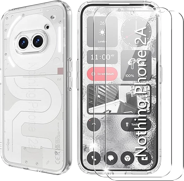 Tieeyivv Coque pour Nothing Phone 2a /2a Plus Cover + Verre Trempé Protection écran Film Transparent PC Arrière Housse Etui Antichoc Housse avec Protège-écran, Case Full Body Protection Bumper Coque