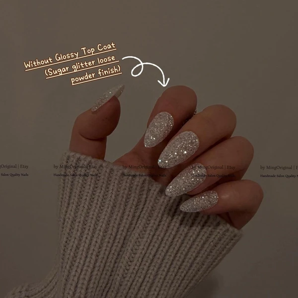 Presse de paillettes de sucre holographique blanc argenté sur les ongles, ongle pailleté arc-en-ciel, ongles scintillants pour la fête, brillant ou