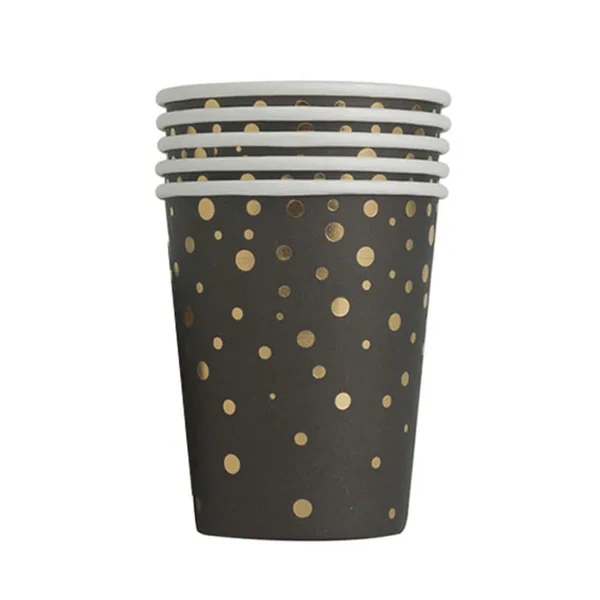 Ensemble de vaisselle de poulet en papier bronzant à pois dorés noirs, fournitures de fête, décorations de mariage, anniversaire, tasse, assiette, doré - AliExpress 15