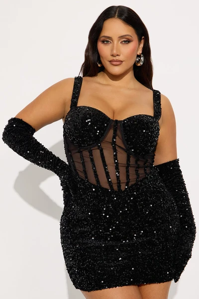 Khloe Sequin Mini Dress - Black