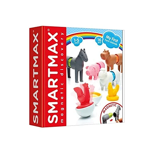 SMARTMAX - Les Animaux de la Ferme - My First Farm Animals - Jouet de Construction Magnétique - 6 Animaux à Assembler - pour Enfants à Partir de 1 an