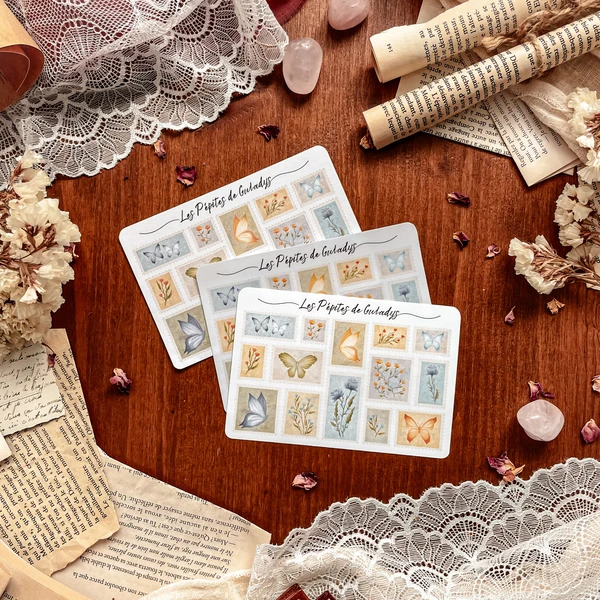 Petite planche de stickers timbres Fleurs des champs