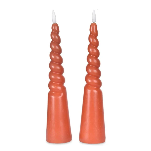 2 Bougies Piliers Torsadées Led Cire Naturelle Tabac D5,5 H24,5Cm (À Piles) Opjet 015880