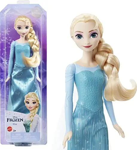 Disney La Reine des Neiges Poupée Elsa avec tenue emblématique, chaussures, jupe, cape en tissu et accessoires, Jouet Enfant, Dès 3 ans, HLW47
