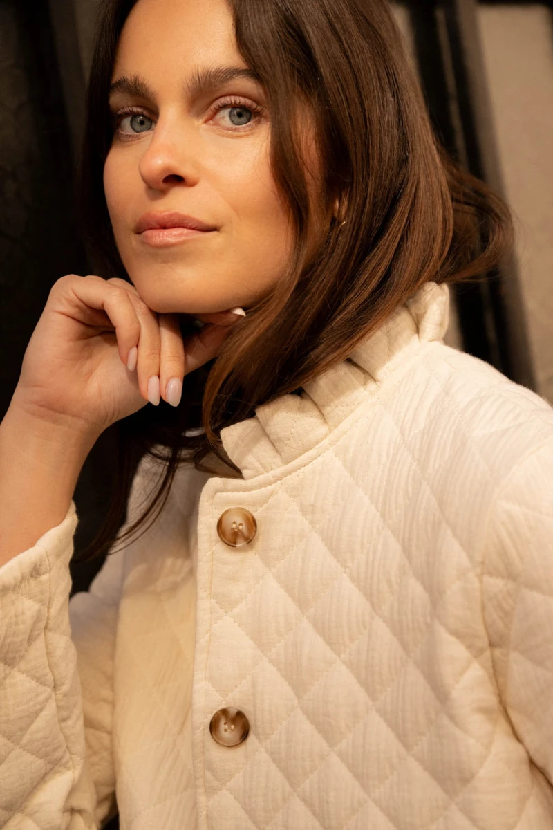 Veste Matelassé Volantée Au Niveau Du Col - Beige - Boutique Libertie