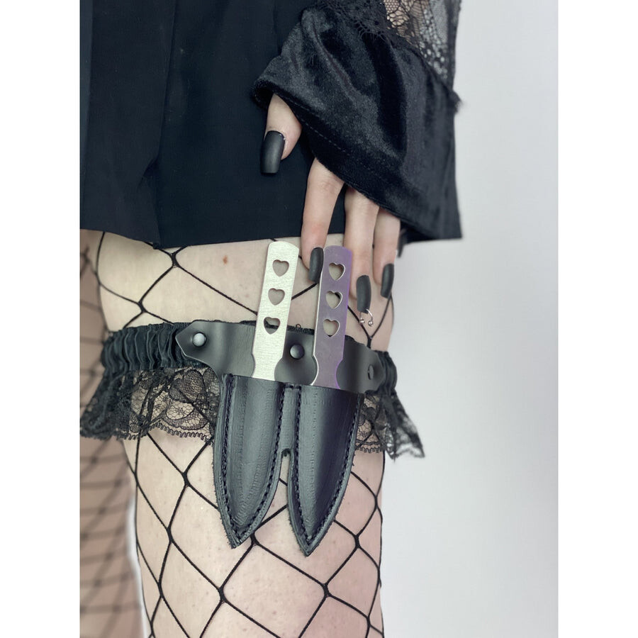 Leather & Lace Garter Knife - Black