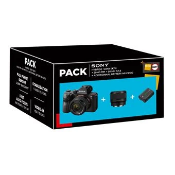 Pack Fnac Appareil photo hybride Sony Alpha 7III Noir + FE 28-60mm f/4-5.6 + FE 50mm f/1,8 + Batterie additionnelle Sony NP-FZ100