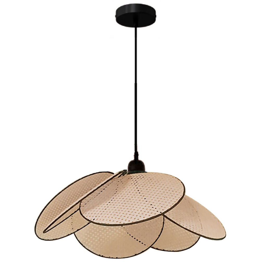 Suspension Evasion cannage en rotin naturel ganse noir (d57cm - réglable h50/150cm)