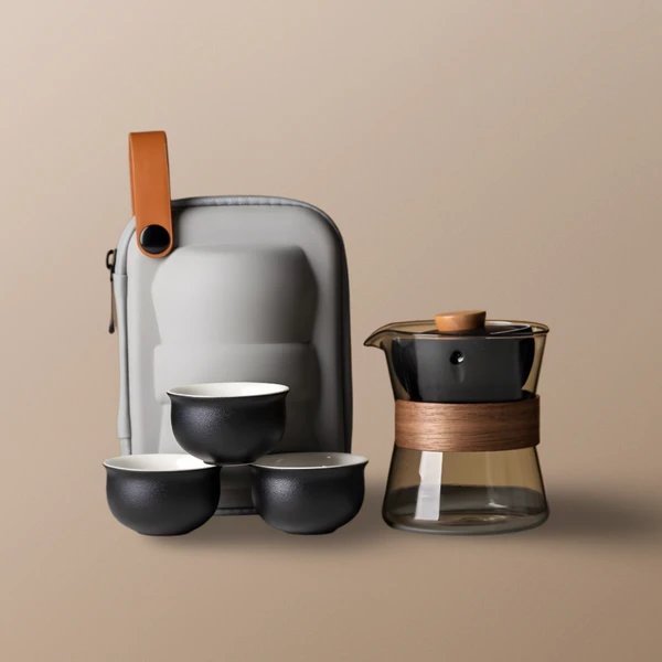 “Vortex Kit” - Heat-Resistant Glass Handled Teapot with Rotating Strainer Travel Set