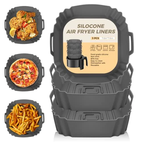 3 Pièces Silicone Moule Air Fryer Accessoires, Réutilisable Chaud Papier Cuisson Friteuse Sans Huile Airfryer Panier Convient Pour Philips Ninja Foodi Max Cosori Moulinex Tefal