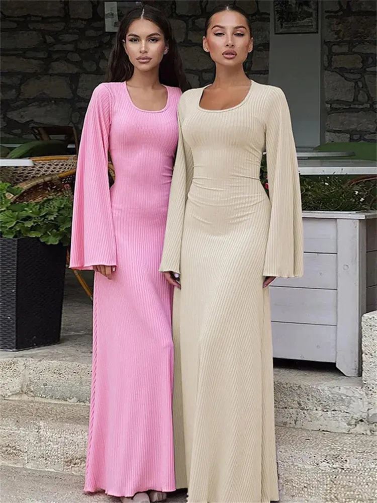 Robe Maxi à Lacets et Col Rond, Tenue à Manches Longues | AliExpress