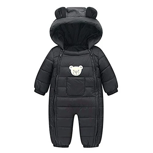 Susenstone Combinaison Enfant Manteau Fille Garcon A Capuche Hiver Blouson Coupe-Vent éPais Cartoon Manteau En Coton Chaud Mignon Double Zippé Coat 6-24 Mois (6-12 mois(Taille:80CM), Noir)