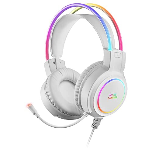Mars Gaming MHRGB White, Casque Chroma RGB Flow, Microphone Professionnel, Son Spatial