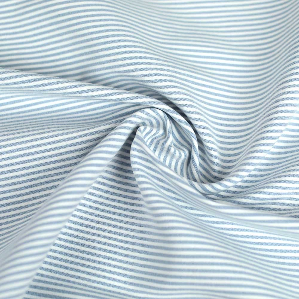 Tissu bengaline de viscose stretch à motif rayure bleu clair et Blanc | Pour couture d'habits stretch de poids moyen