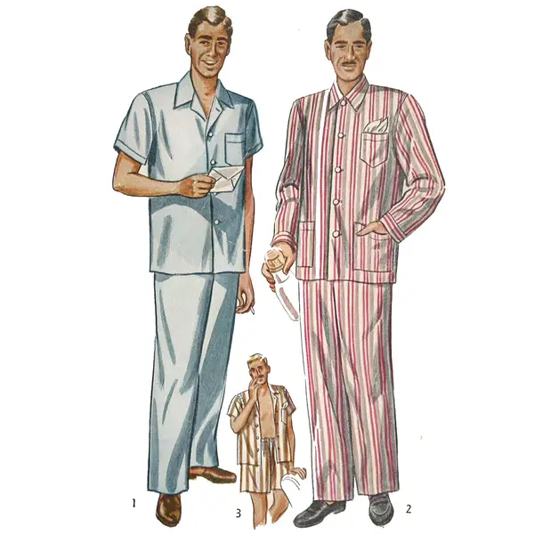 Modèle des années 1950, pyjamas à manches longues et courtes pour hommes - Poitrine 38"-40" (96,5 cm-101,6 cm)