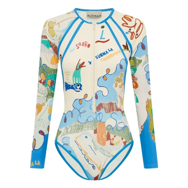 Maillot 1 Pièce Manches Longues Nadia Fibres Recyclées | Bleu