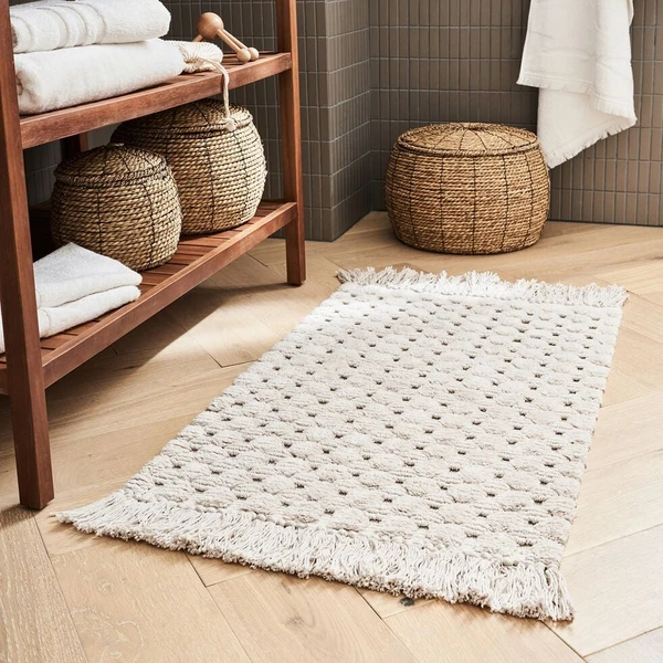 BUSSANA - Tapis de bain point bulle en coton 50x80cm - beige