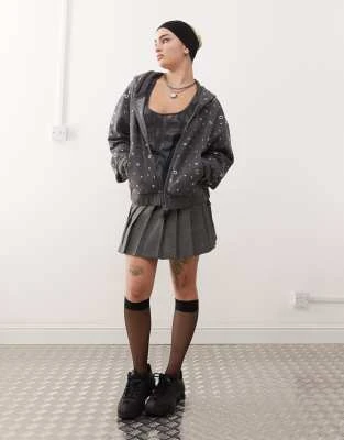 COLLUSION - Mini-jupe plissée style kilt - Gris