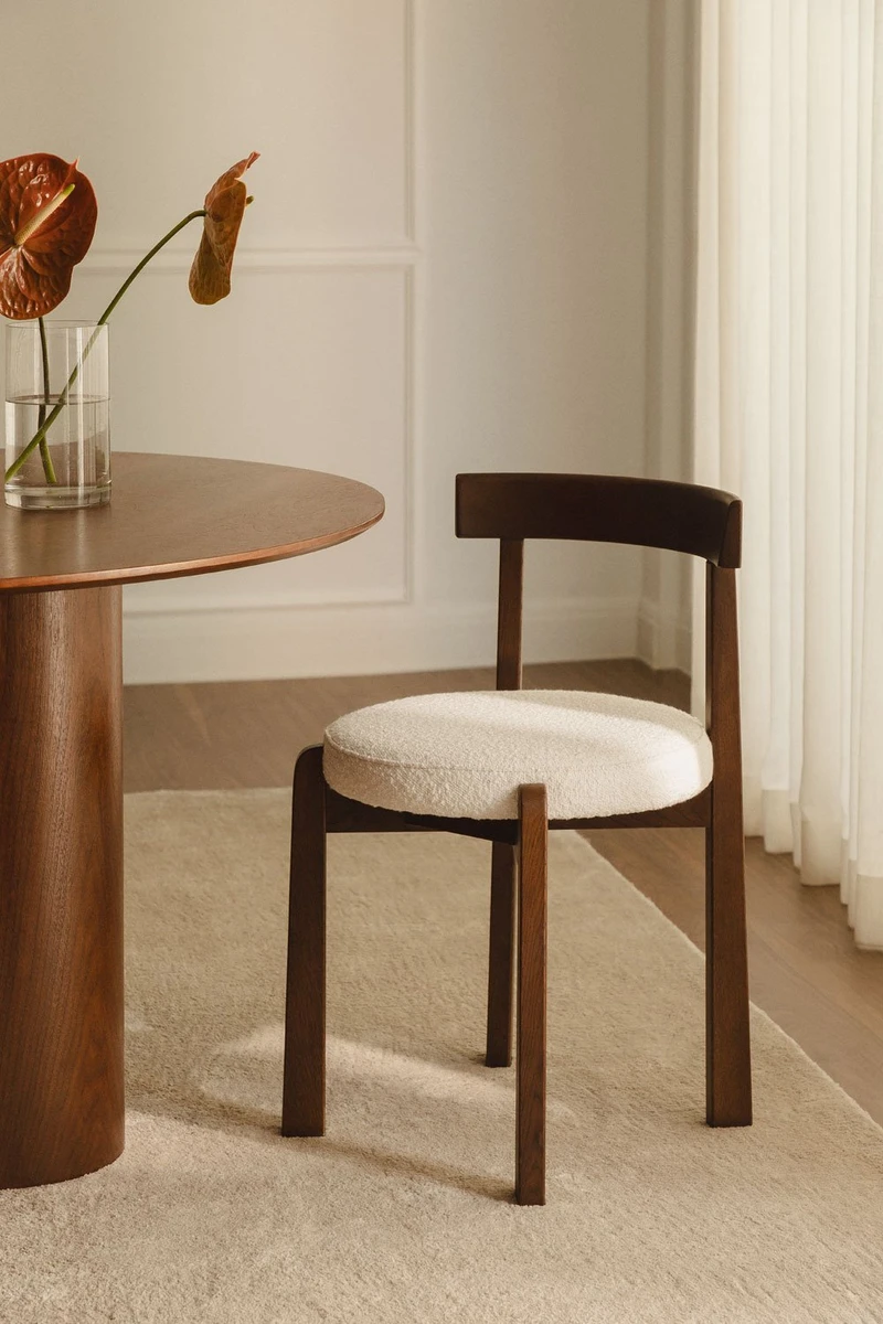 Chaise de salle à manger en chêne de Manille avec rembourrage