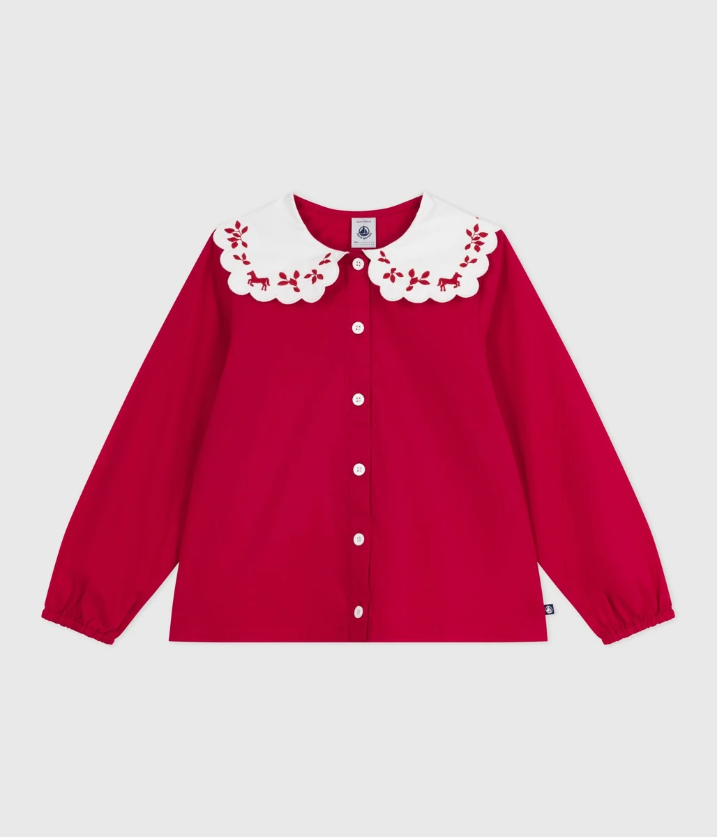 Blouse enfant en popeline de coton manches longues imprimée