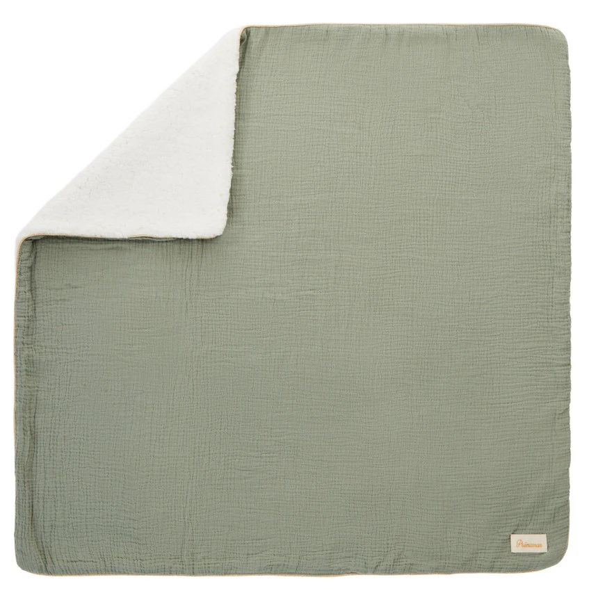 Couverture en tetra doublée sherpa 80 x 80 cm vert