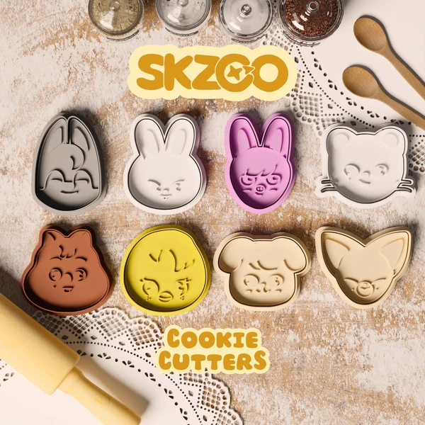 Skzoo OT8 Cookie Cutter Set of 8 | Stray Kids Clay Cutter | Kpop Cookie Stamp | Wolfchan Quokka Bbokari Jiniret Leebit Dwaekki PuppyM Foxiny