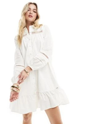 Superdry - Robe chemise en dentelle mélangée - Blanc craie | ASOS
