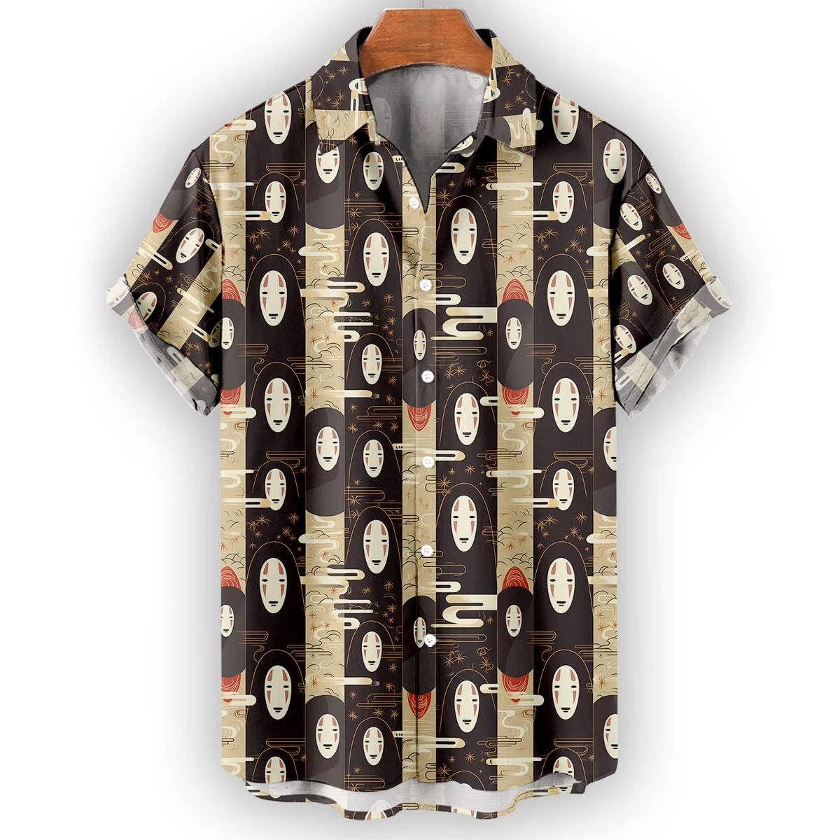 No-Face Spirited Away Hawaiian Shirt – Studio Ghibli Minimalist Summer Button-Up