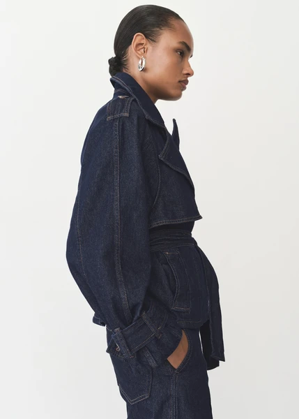 Trench court en jean ceinture
