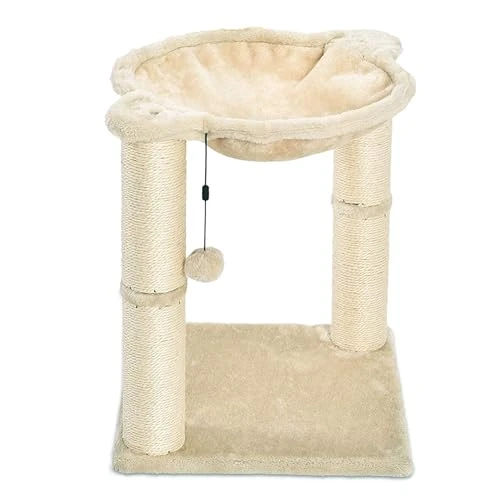 Arbre à chat en forme de tour avec abri, lit hamac et griffoir - 41 x 51 x 41 cm, Beige