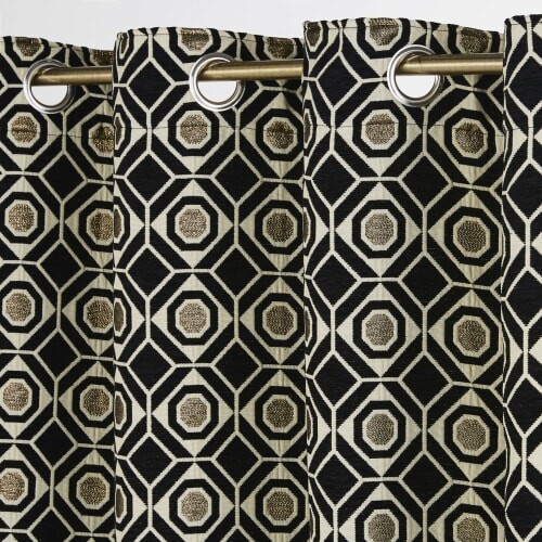 Rideau à œillets motifs graphiques noirs et fils dorés à l'unité 140x300 ROMBA | Maisons du Monde