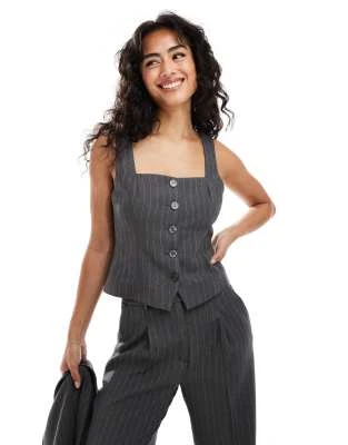 Abercrombie & Fitch - Gilet de tailleur d'ensemble coupe ajustée - Gris à fines rayures