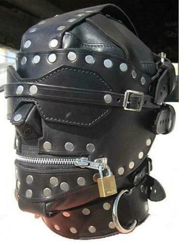 Capuche verrouillable en cuir véritable Bondage
