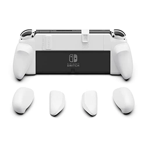Skull &amp; Co. NeoGrip pour Switch OLED et Modèle Régulier : Un Coque Dure Poignée avec Poignées Interchangeables [pour s'adapter à Toutes Les Tailles de Mains] [sans Étui de Transport] - OLED Blanc