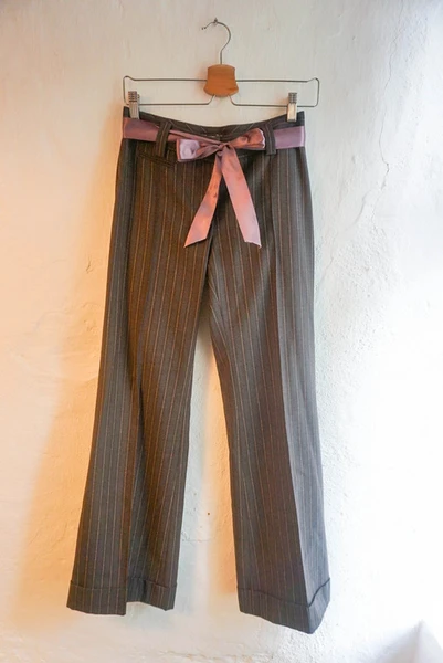 Vintage y2k Massimo Dutti gestreepte mid low rise flared broek met paars lint 36 S