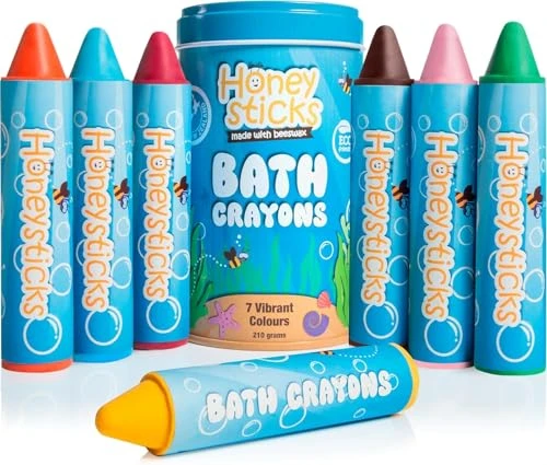 Honeysticks Crayons de Bain - pour Les Enfants et Les Tout-Petits - Fabriqué avec de la Cire d'abeille Naturelle - sans Parfum, Non Toxique - Couleurs Vives et lavables - Facile à Tenir - Paquet de 7