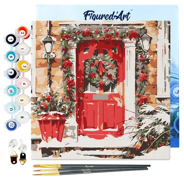 Mini Peinture par Numéro Figured'Art 20x20cm avec cadre Porte Rouge - Petit Format