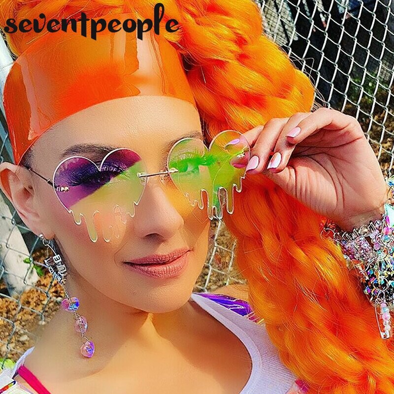 Lunettes de soleil sans monture en forme de cœur pour femmes, unisexe, nouvelle mode, avec lame