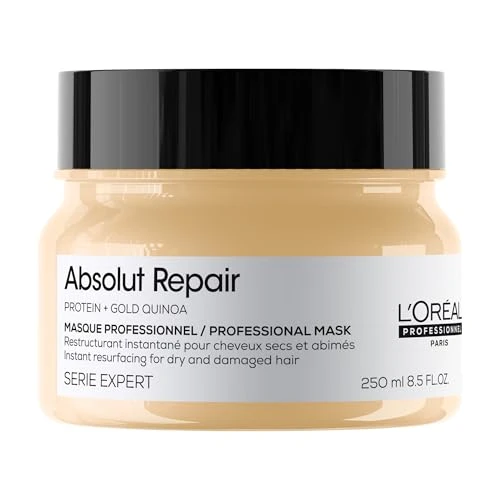 L'OREAL PROFESSIONNEL - Masque Restructurant Instantané - Cheveux Secs &amp; Abîmés - Nourrit &amp; Répare la Fibre, Protège &amp; Apporte Brillance - Enrichi en Protéines de Blé - Absolut Repair - 250ml