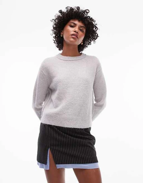 Topshop - Pull ras de cou en maille avec manches raglan et coutures apparentes - Gris