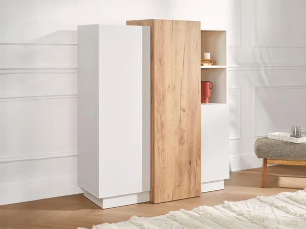 Buffet haut FRANCOLI - 3 portes et 2 niches - Blanc et chêne