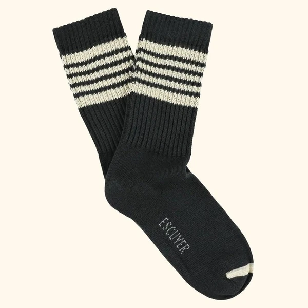 Chaussettes 5 Rayures Femme - Noir & Écru - 36-41