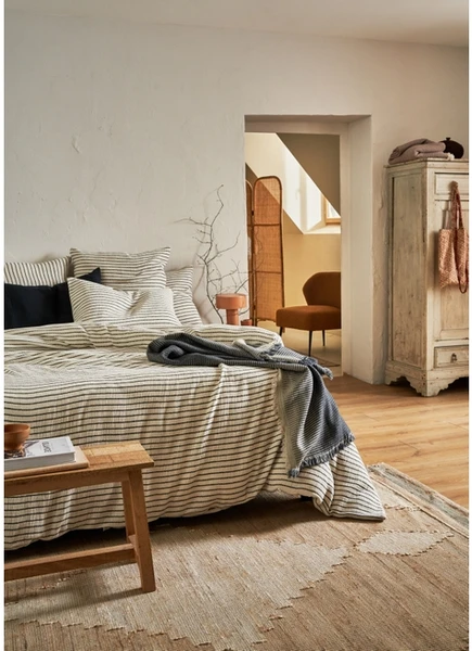 HOUSSE DE COUETTE EN GAZE DE COTON NOUR ÉCRU / NOIR