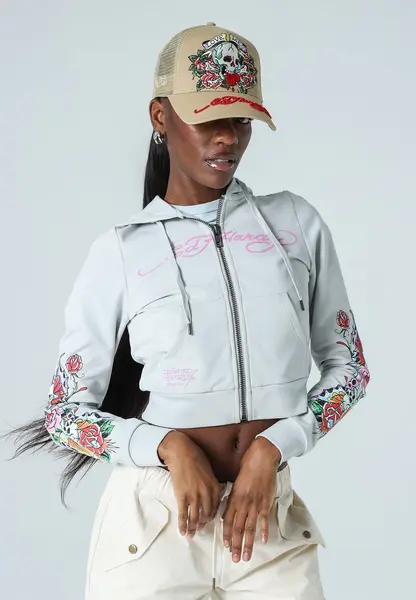 Womens Don-Ed-Diamond Cropped Zip Through Hoodie - Grey